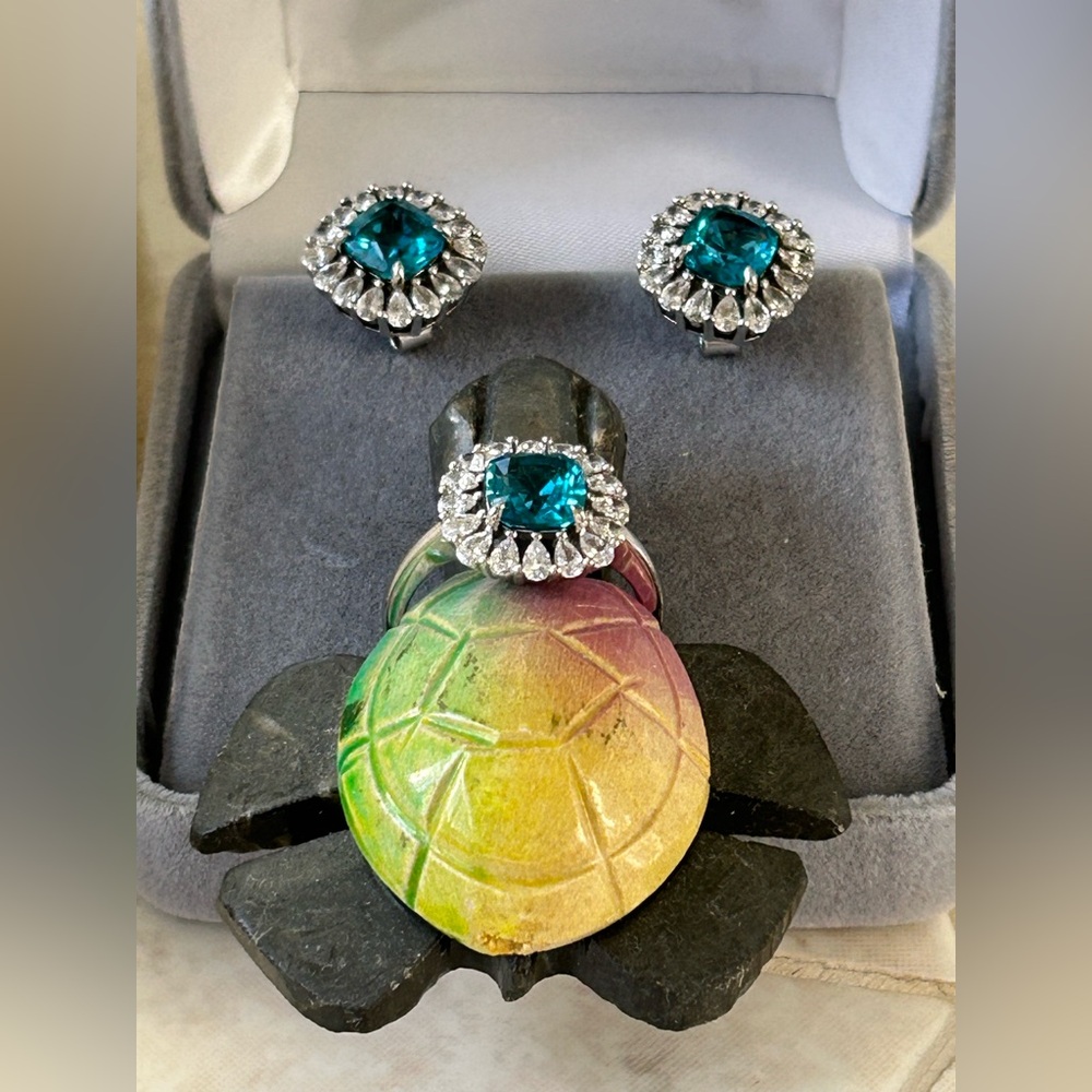 Set of earrings + ring 925 silver with zirconiums